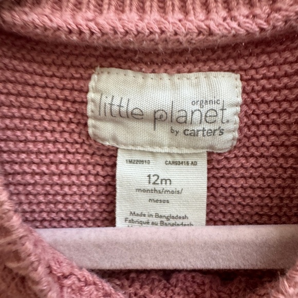 NWOT Little Planet by Carter’s 12M Organic Girls Heavy Flutter Sleeve Sweater - Picture 3 of 4